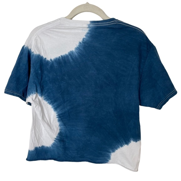 Polaroid Blue White Cotton Tie Dye Crop Tee M - Picture 2 of 3